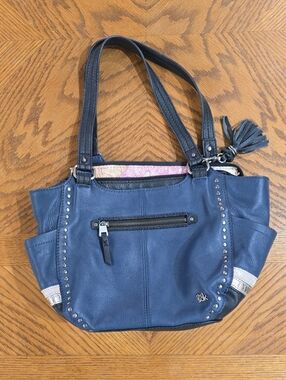 The Sak Navy Leather Stud-Accent Shoulder Bag